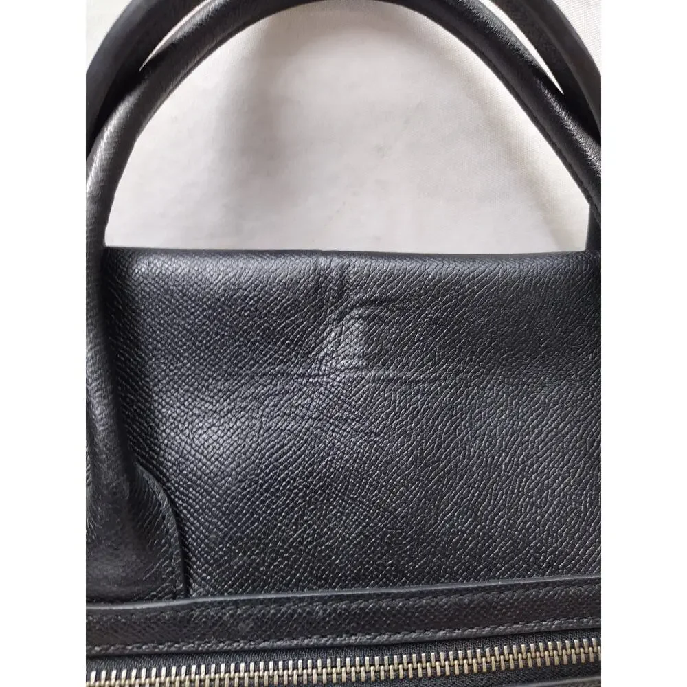 Coach Black Leather Double Handles Pushlock Briefcase Messenger Bag